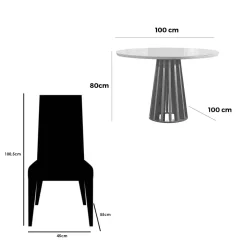 Mesa De Jantar Berlim 100cm Redonda Com Vidro E 4 Cadeiras California Em Linho Estofadas Cel Moveis 77087