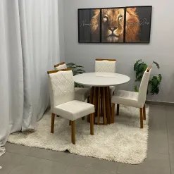 Mesa De Jantar Berlim 100cm Redonda Com Vidro E 4 Cadeiras California Em Linho Estofadas Cel Moveis 94180