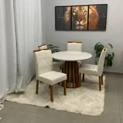 Mesa De Jantar Berlim 100cm Redonda Com Vidro E 4 Cadeiras California Em Veludo Estofadas Cel Moveis 69025