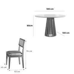 Mesa De Jantar Berlim 100cm Redonda Com Vidro E 4 Cadeiras Canada Em Linho Madeira Cel Moveis 67964