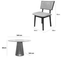 Mesa De Jantar Berlim 100cm Redonda Com Vidro E 4 Cadeiras Diamante Em Linho Madeira Cel Moveis 56737