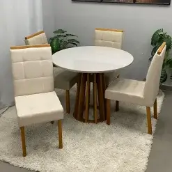 Mesa De Jantar Berlim 100cm Redonda Com Vidro E 4 Cadeiras Giulia Em Veludo Estofadas Cel Moveis 78965