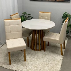 Mesa De Jantar Berlim 100cm Redonda Com Vidro E 4 Cadeiras Giulia Em Veludo Estofadas Cel Moveis 78965