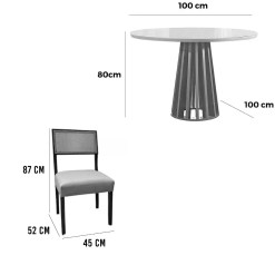 Mesa De Jantar Berlim 100cm Redonda Com Vidro E 4 Cadeiras Grecia Em Linho Madeira Cel Moveis 41221