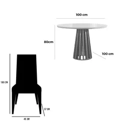 Mesa De Jantar Berlim 100cm Redonda Com Vidro E 4 Cadeiras Jasmim Em Veludo Estofadas Cel Moveis 65363