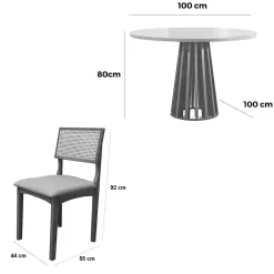 Mesa De Jantar Berlim 100cm Redonda Com Vidro E 4 Cadeiras Monalisa Em Linho Madeira Cel Moveis 69190