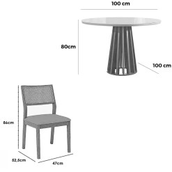 Mesa De Jantar Berlim 100cm Redonda Com Vidro E 4 Cadeiras Oiti Em Linho Madeira Cel Moveis 69120