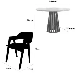 Mesa De Jantar Berlim 100cm Redonda Com Vidro E 4 Cadeiras Perola Em Linho Madeira Cel Moveis 45677