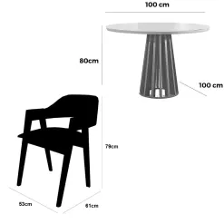 Mesa De Jantar Berlim 100cm Redonda Com Vidro E 4 Cadeiras Perola Em Linho Madeira Cel Moveis 45677