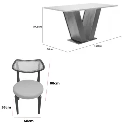 Mesa De Jantar Classic 120x80cm Com Vidro E 4 Cadeiras Athenas Em Linho Madeira Cel Moveis 84556