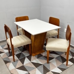Mesa De Jantar Classic 120x80cm Com Vidro E 4 Cadeiras Barcelona Em Linho Madeira Cel Moveis 43307