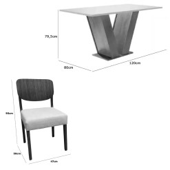 Mesa De Jantar Classic 120x80cm Com Vidro E 4 Cadeiras Barcelona Em Linho Madeira Cel Moveis 66286