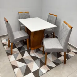 Mesa De Jantar Classic 120x80cm Com Vidro E 4 Cadeiras California Em Linho Estofadas Cel Moveis 22491