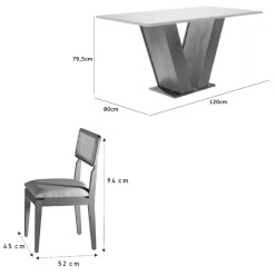 Mesa De Jantar Classic 120x80cm Com Vidro E 4 Cadeiras Canada Em Linho Madeira Cel Moveis 18051