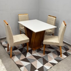 Mesa De Jantar Classic 120x80cm Com Vidro E 4 Cadeiras Giulia Em Veludo Estofadas Cel Moveis 81089