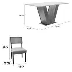 Mesa De Jantar Classic 120x80cm Com Vidro E 4 Cadeiras Grecia Em Linho Madeira Cel Moveis 14194