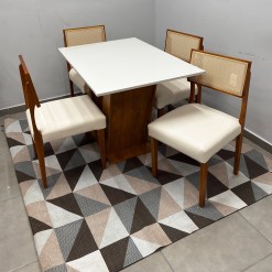Mesa De Jantar Classic 120x80cm Com Vidro E 4 Cadeiras Grecia Em Linho Madeira Cel Moveis 72290