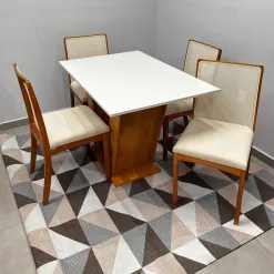 Mesa De Jantar Classic 120x80cm Com Vidro E 4 Cadeiras Lara Kappesberg Em Linho Madeira Cel Moveis 84043