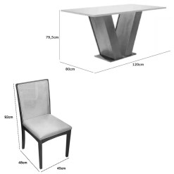 Mesa De Jantar Classic 120x80cm Com Vidro E 4 Cadeiras Lara Kappesberg Em Linho Madeira Cel Moveis 96250