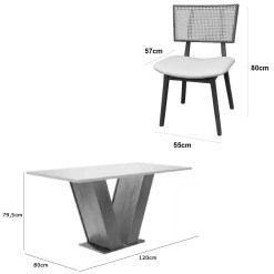 Mesa De Jantar Classic 120x80cm Com Vidro E 4 Cadeiras Livia Em Linho Madeira Cel Moveis 46200