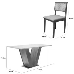 Mesa De Jantar Classic 120x80cm Com Vidro E 4 Cadeiras Monalisa Em Linho Madeira Cel Moveis 11802