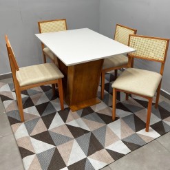 Mesa De Jantar Classic 120x80cm Com Vidro E 4 Cadeiras Monalisa Em Linho Madeira Cel Moveis 83079