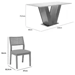 Mesa De Jantar Classic 120x80cm Com Vidro E 4 Cadeiras Oiti Em Linho Madeira Cel Moveis 81366