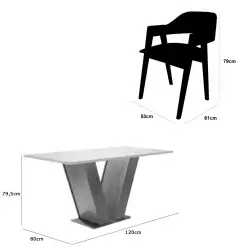 Mesa De Jantar Classic 120x80cm Com Vidro E 4 Cadeiras Perola Em Linho Madeira Cel Moveis 26322