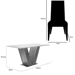Mesa De Jantar Classic 160x80cm Com Vidro E 6 Cadeiras California Em Linho Estofadas Cel Moveis 59112