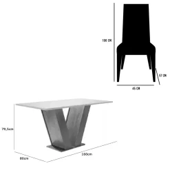 Mesa De Jantar Classic 160x80cm Com Vidro E 6 Cadeiras Giulia Em Linho Estofadas Cel Moveis 28665