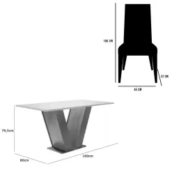 Mesa De Jantar Classic 160x80cm Com Vidro E 6 Cadeiras Giulia Em Veludo Estofadas Cel Moveis 19827