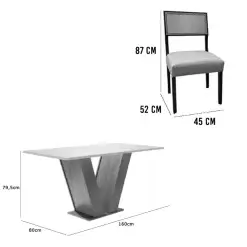 Mesa De Jantar Classic 160x80cm Com Vidro E 6 Cadeiras Grecia Em Linho Madeira Cel Moveis 58554