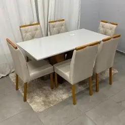 Mesa De Jantar Classic 160x80cm Com Vidro E 6 Cadeiras Jasmim Em Veludo Estofadas Cel Moveis 95032