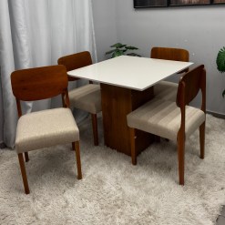 Mesa De Jantar Dakota 90x90cm Sem Vidro E 4 Cadeiras Barcelona Em Linho Madeira Cel Moveis 89883