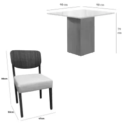 Mesa De Jantar Dakota 90x90cm Sem Vidro E 4 Cadeiras Barcelona Em Linho Madeira Cel Moveis 91916