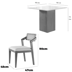 Mesa De Jantar Dakota 90x90cm Sem Vidro E 4 Cadeiras Berlim Hr Em Linho Madeira Cel Moveis 61580