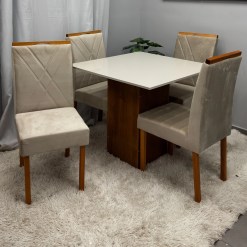 Mesa De Jantar Dakota 90x90cm Sem Vidro E 4 Cadeiras California Em Linho Estofadas Cel Moveis 76156
