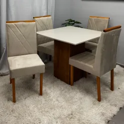 Mesa De Jantar Dakota 90x90cm Sem Vidro E 4 Cadeiras California Em Veludo Estofadas Cel Moveis 48827