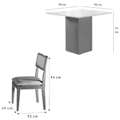 Mesa De Jantar Dakota 90x90cm Sem Vidro E 4 Cadeiras Canada Em Linho Madeira Cel Moveis 12099