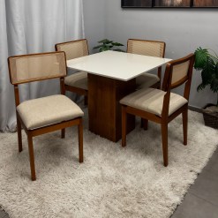 Mesa De Jantar Dakota 90x90cm Sem Vidro E 4 Cadeiras Canada Em Linho Madeira Cel Moveis 41122