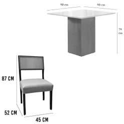 Mesa De Jantar Dakota 90x90cm Sem Vidro E 4 Cadeiras Grecia Em Linho Madeira Cel Moveis 96489