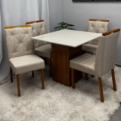 Mesa De Jantar Dakota 90x90cm Sem Vidro E 4 Cadeiras Jasmim Em Veludo Estofadas Cel Moveis 24502