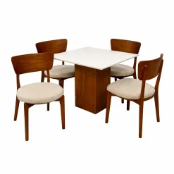 Mesa De Jantar Dakota 90x90cm Sem Vidro E 4 Cadeiras Maldivas Em Linho Madeira Cel Moveis Cinamomo Off White Com Tecido Bege 23826