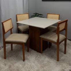 Mesa De Jantar Dakota 90x90cm Sem Vidro E 4 Cadeiras Monalisa Em Linho Madeira Cel Moveis 33419