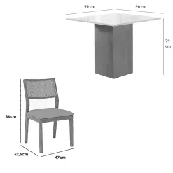 Mesa De Jantar Dakota 90x90cm Sem Vidro E 4 Cadeiras Oiti Em Linho Madeira Cel Moveis 33689