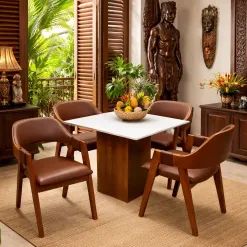 Mesa De Jantar Dakota 90x90cm Sem Vidro E 4 Cadeiras Perola Em Corino Madeira Cel Moveis 53954
