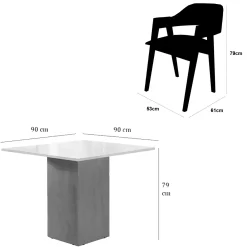 Mesa De Jantar Dakota 90x90cm Sem Vidro E 4 Cadeiras Perola Em Linho Madeira Cel Moveis 78773