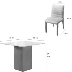 Mesa De Jantar Dakota 90x90cm Sem Vidro E 4 Cadeiras Sofia Em Linho Madeira Cel Moveis 26017