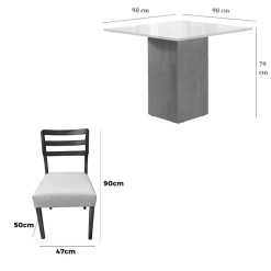 Mesa De Jantar Dakota 90x90cm Sem Vidro E 4 Cadeiras Turquia Em Linho Madeira Cel Moveis 24052