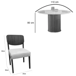 Mesa De Jantar Dara 110cm Redonda Com Vidro E 4 Cadeiras Barcelona Em Linho Madeira Lj Moveis 38183